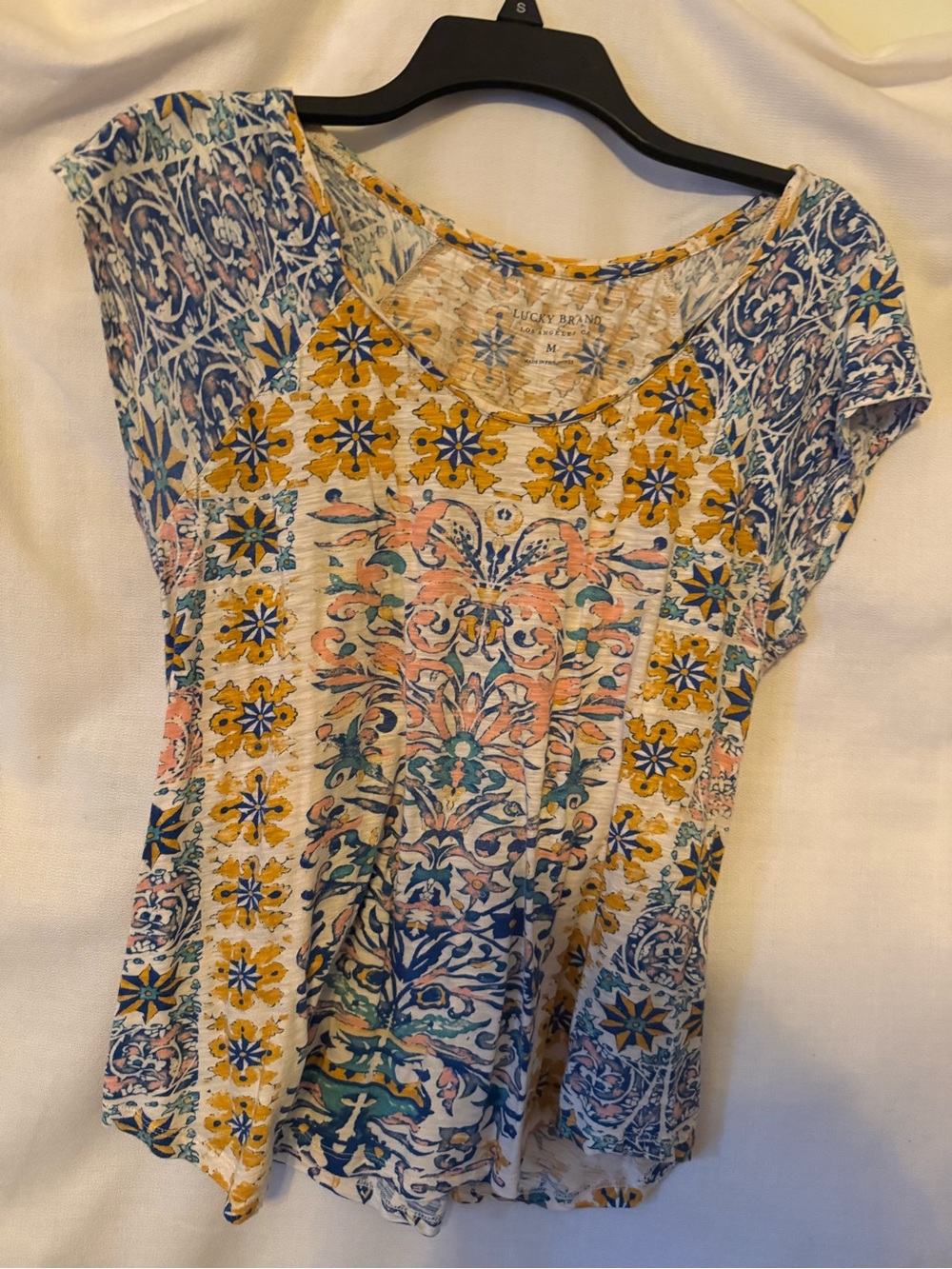 Lucky Brand Cotton BoHo Patchwork Print
T-shirt Sz M